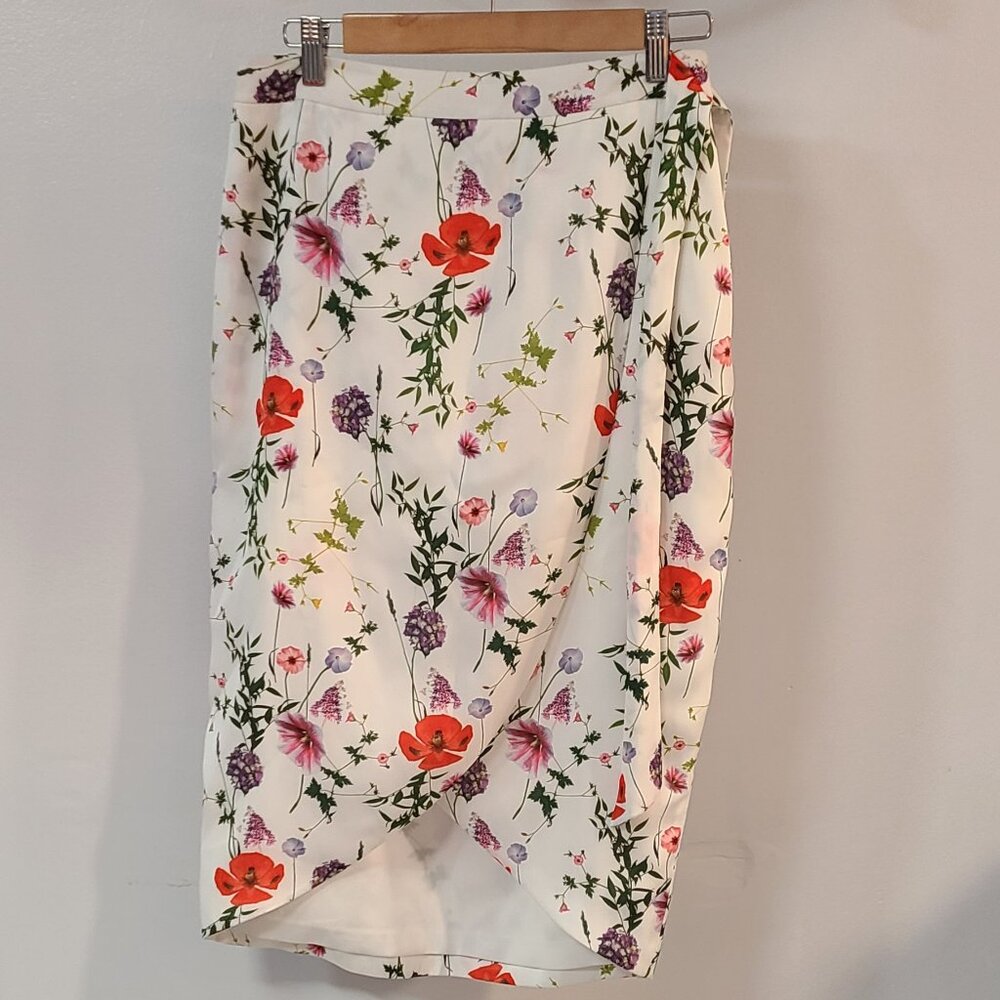 Ted Baker London White Floral Pencil Skirt with Red & Purple Flowers